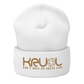 KRLMNTLTY 'Foundation' Cuffed Beanie in White/Gold