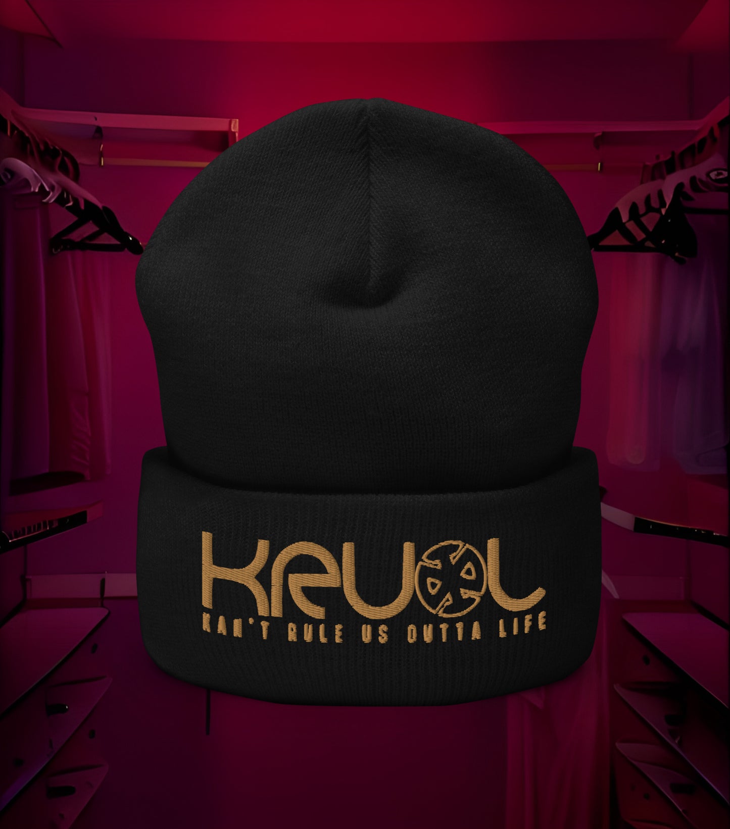 KRLMNTLTY 'Foundation' Cuffed Beanie in Black/Gold