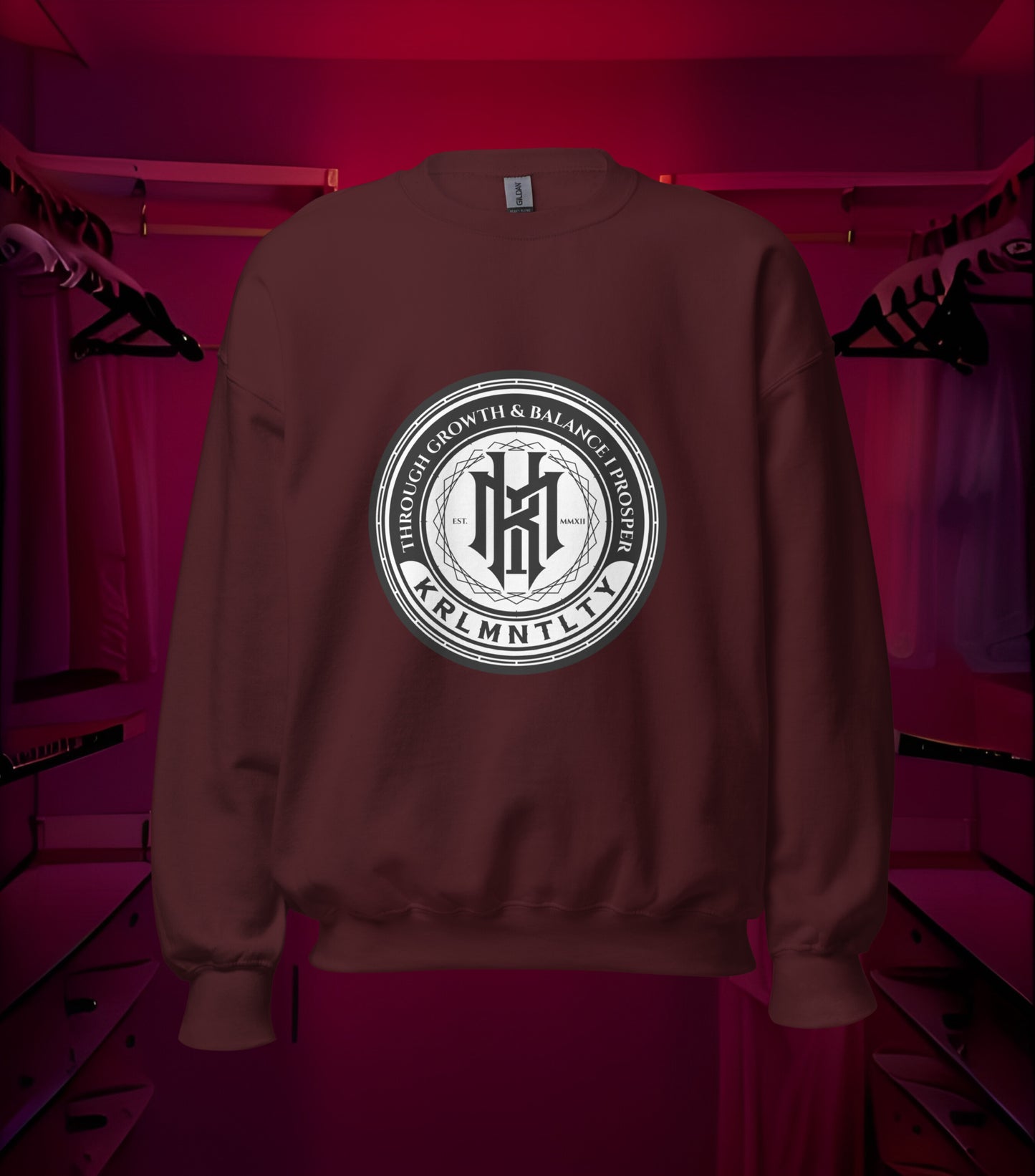 KRLMNTLTY 'Stamped' Crewneck in Maroon