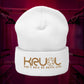 KRLMNTLTY 'Foundation' Cuffed Beanie in White/Gold